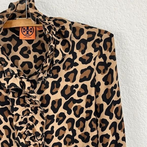 Tory Burch Leopard Ruffle Button Down Blouse - Picture 1 of 6
